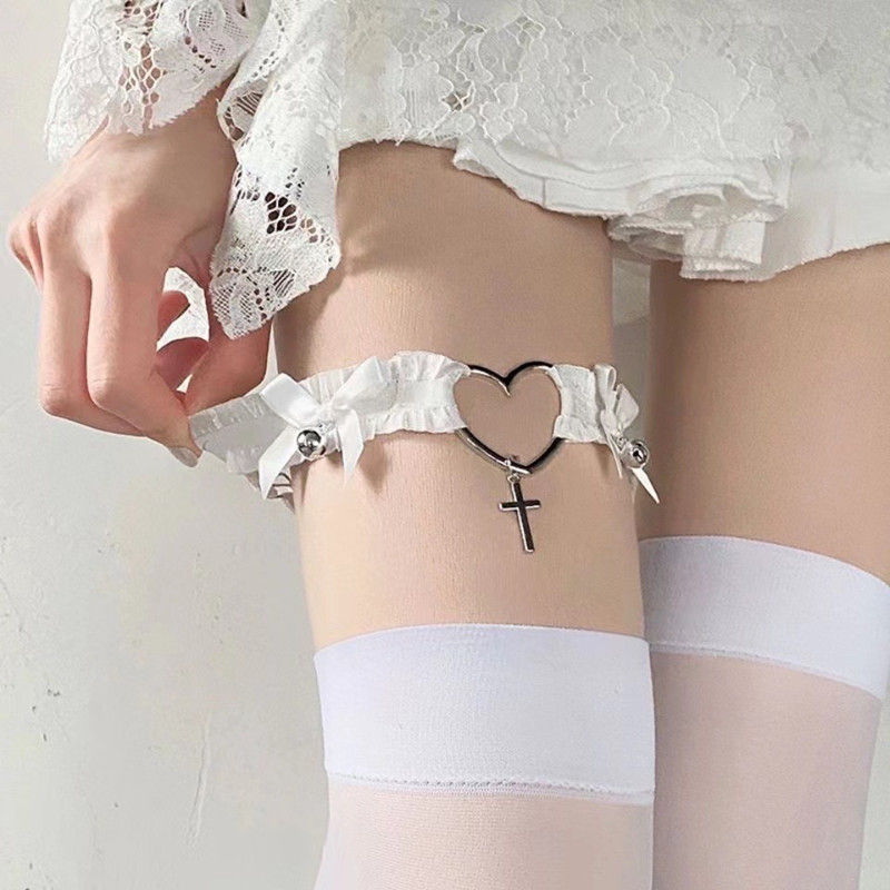 Body Jewelry Goth - Gothic Kanten Kousenband Hart Strik Kruis