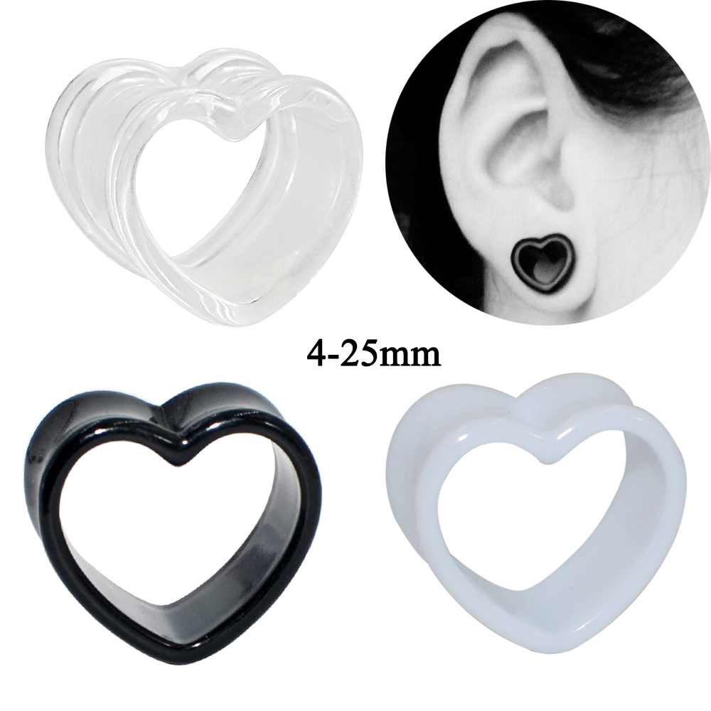 Body Jewelry Gauges - Acryl liefde zwart wit hartvormige holle