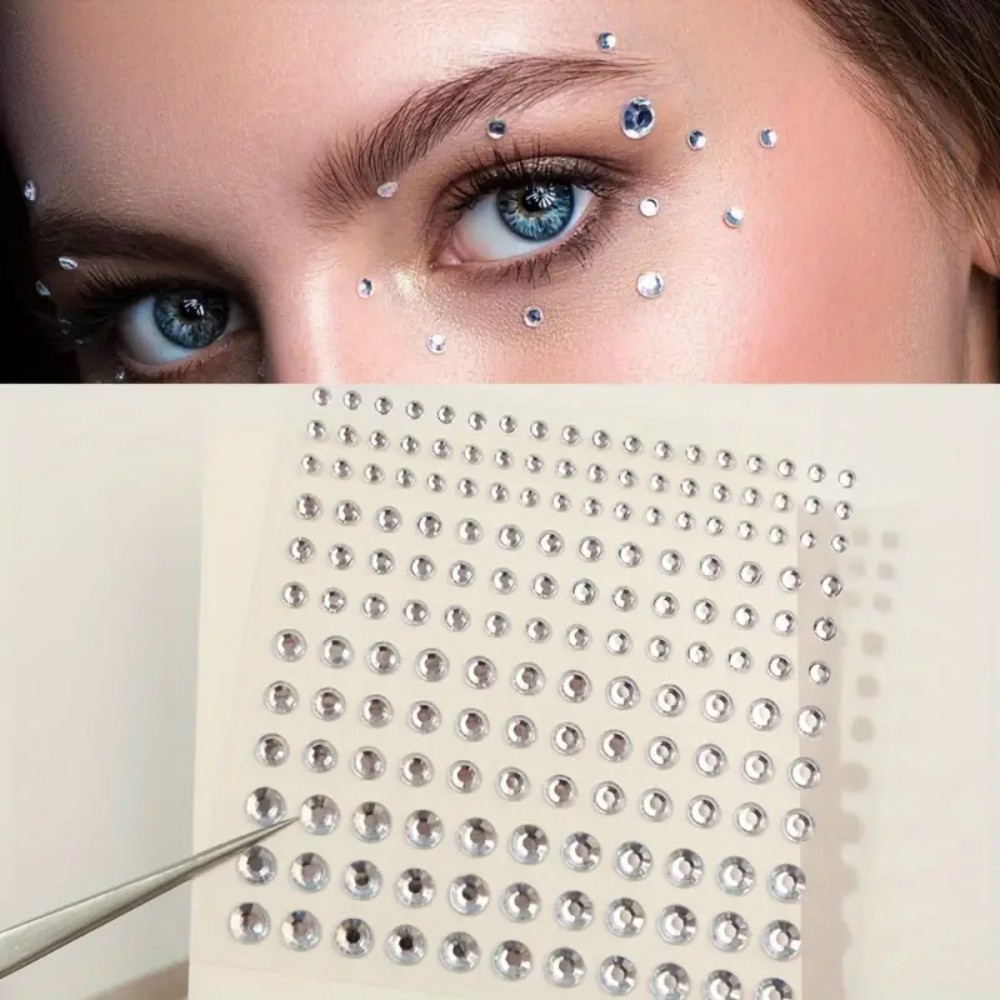 Body Jewelry Labret - 165 stuks zelfklevende strassstickers, witte ronde