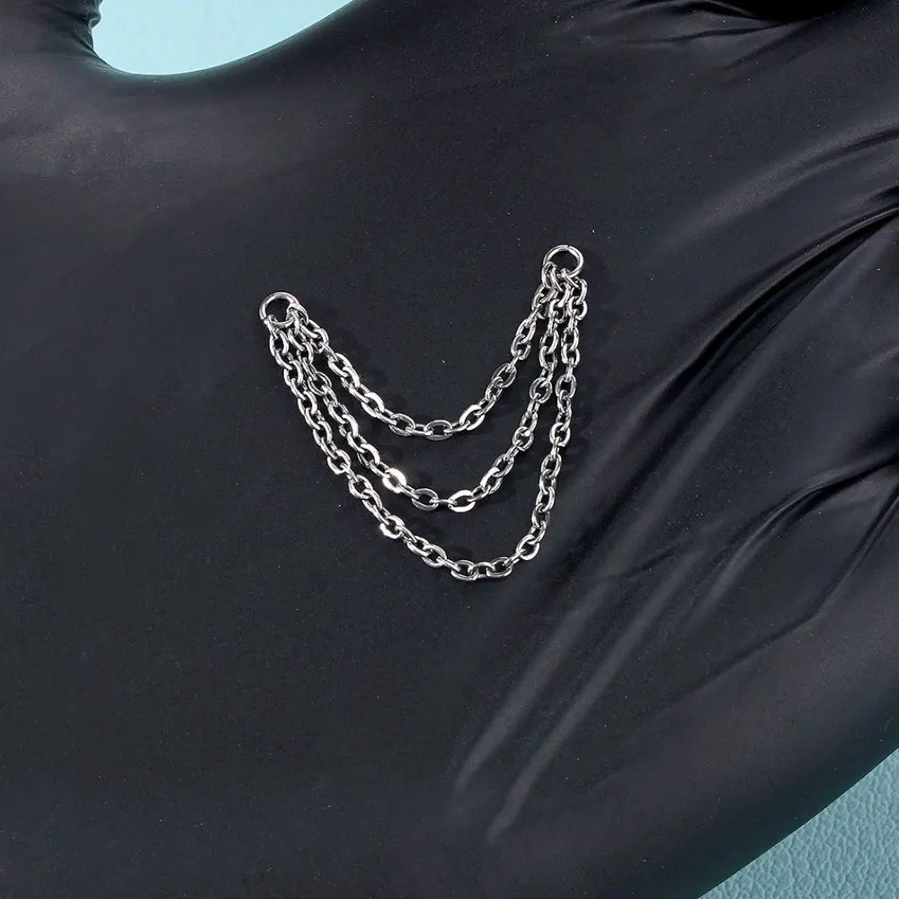 Body Jewelry Labret - Mode Titanium Neusketting Dubbele Ketting Drielaagse