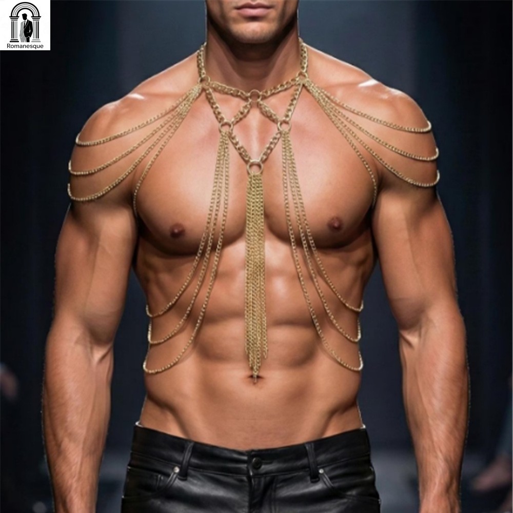 Body Jewelry Goth - Gouden meerlaagse body chain harnas met