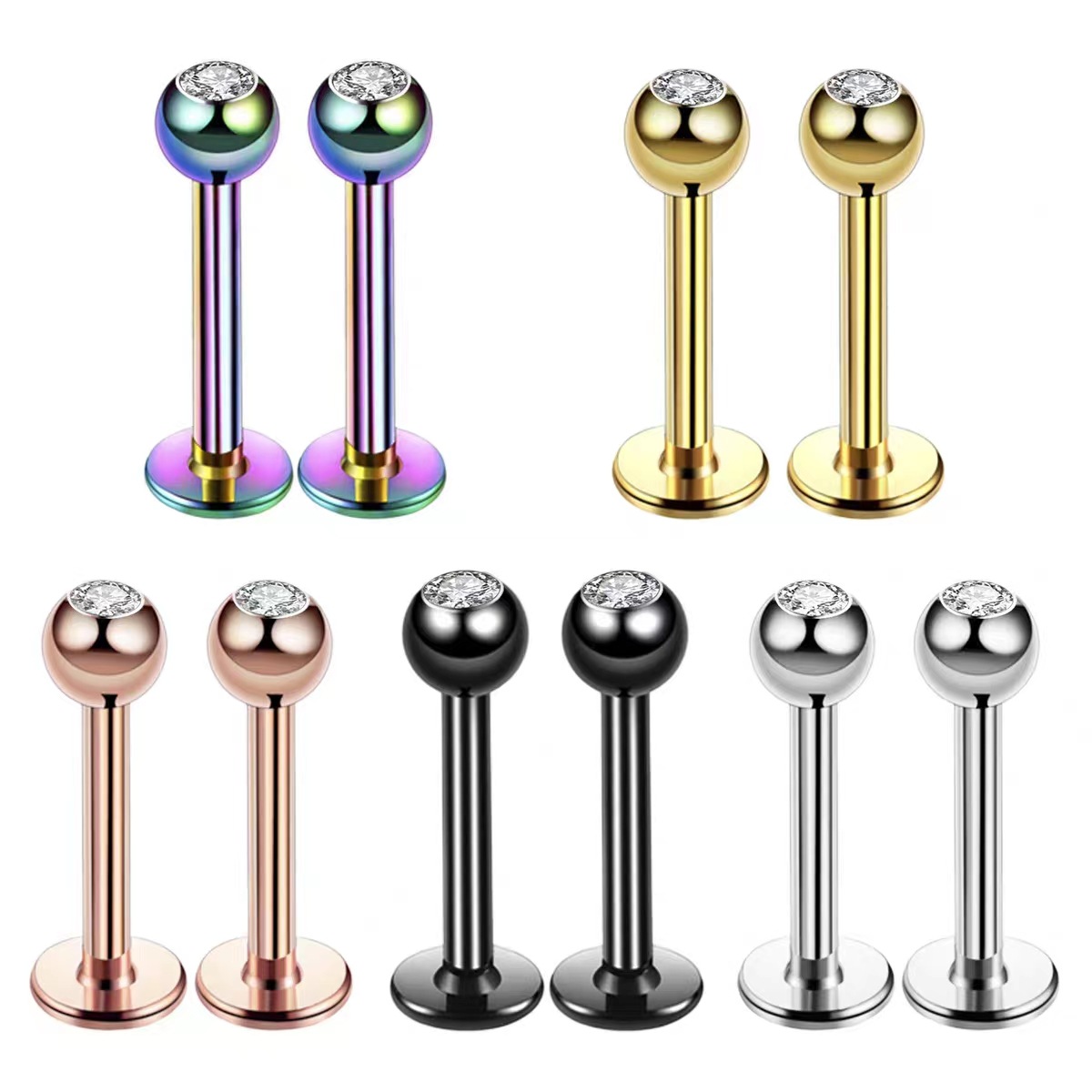 Body Jewelry Labret - 16G Chirurgisch staal bal top CZ