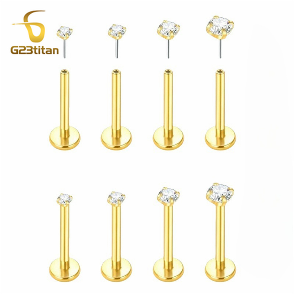 Body Jewelry Labret - 2-delige G23 titanium push-in oorringen, platte
