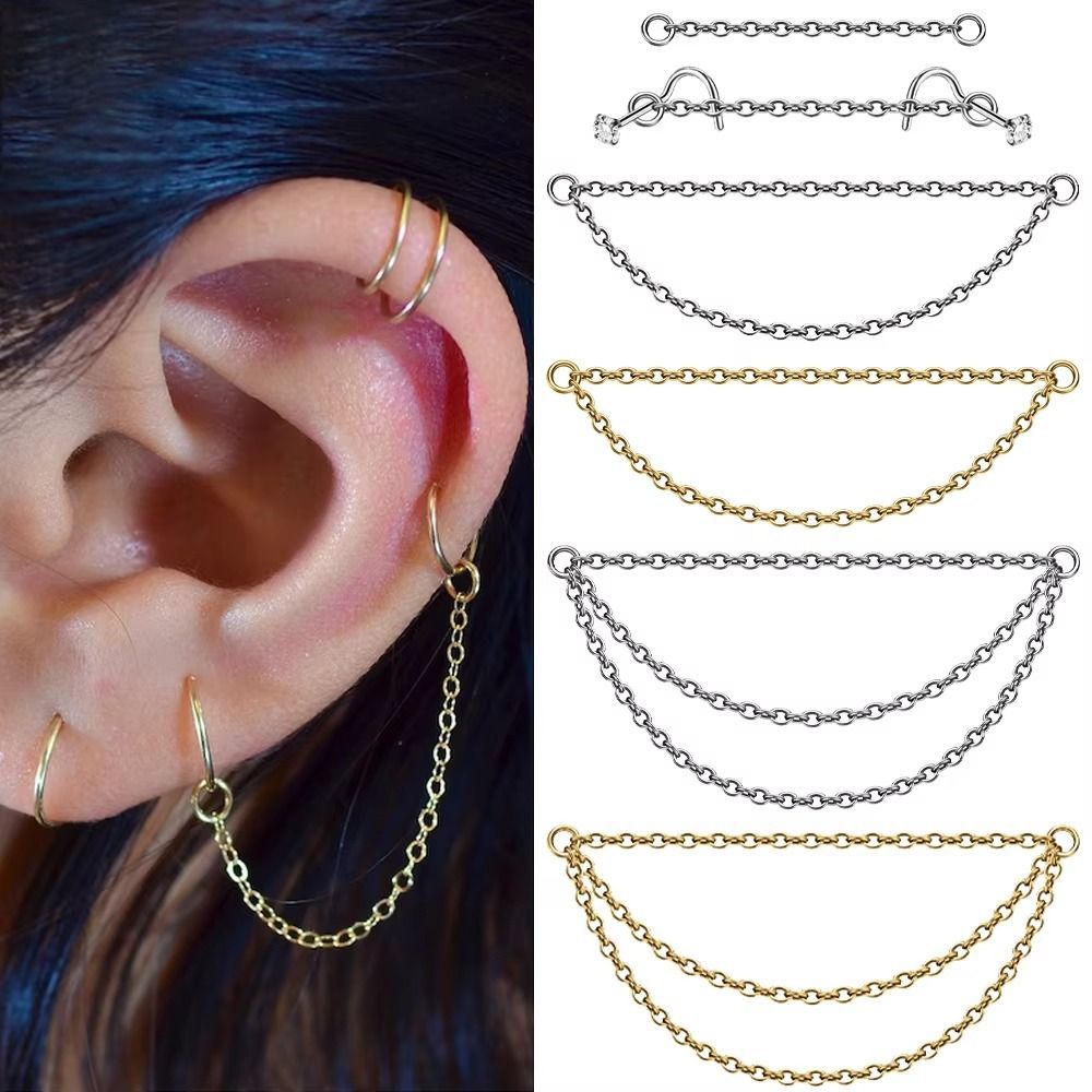 Body Jewelry Labret - Mode Titanium Neusketting Dubbele Ketting 25-50mm