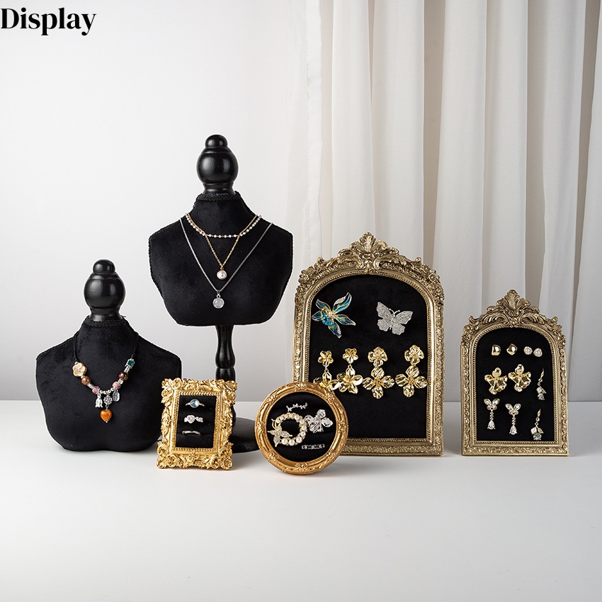 Body Jewelry Stores - Zwarte fluwelen buste-vormige sieradenstandaard, halflichaam mannequin