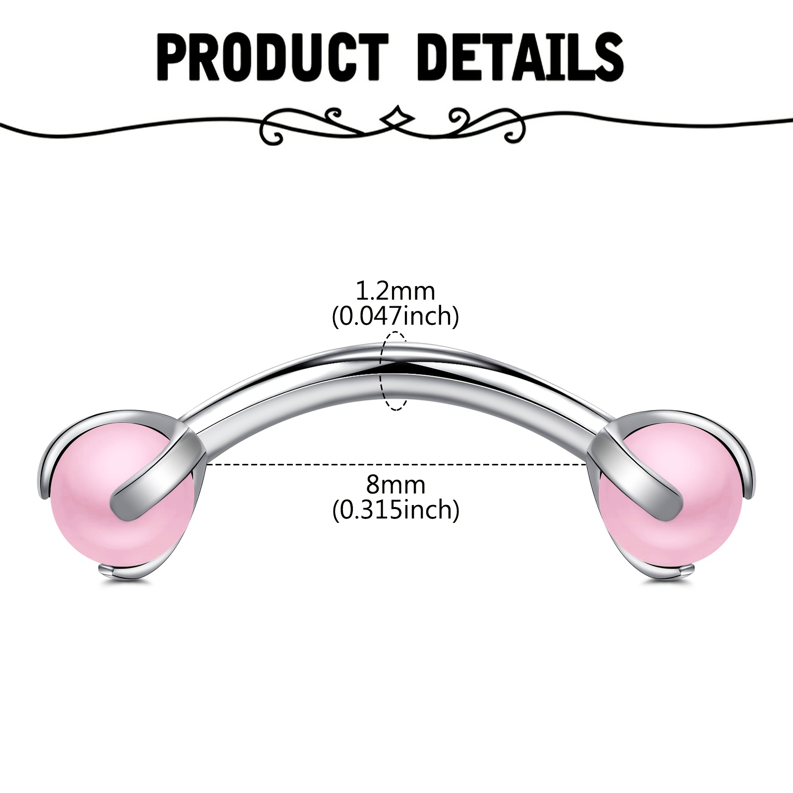 Gebogen halterstang met imitat - Body Jewelry Measurements recensie en prijs